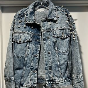 Veveret Pearl Embellished Denim Jacket (WORN ONCE)